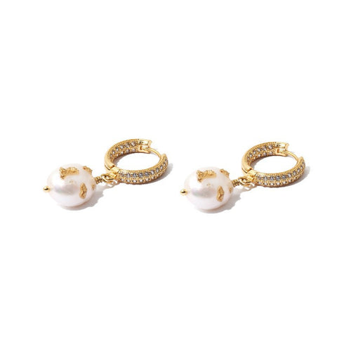 Zircon Baroque Pearl Drop Gold Foil Earrings - Zafari Studio Jewelry